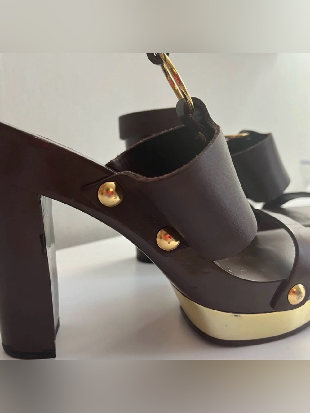 Michael Kors Leather Platform Sandals with Gold Studs